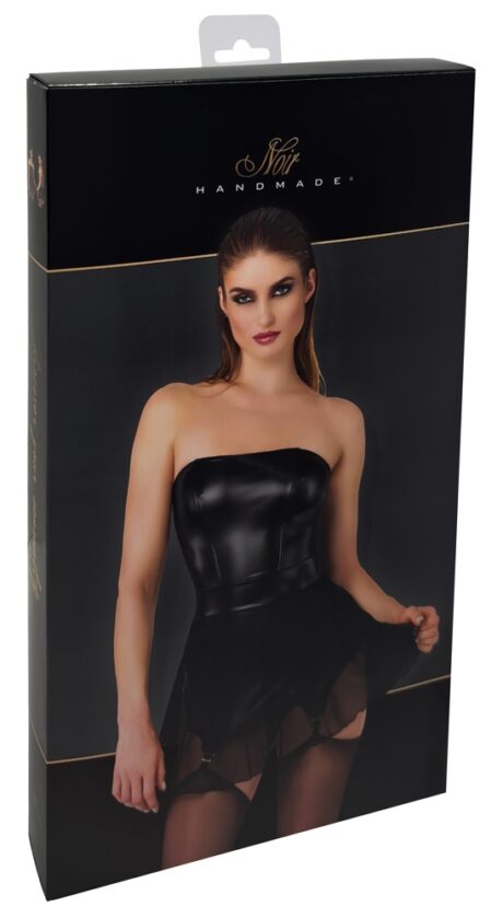 Rochie Mini Noir cu Portjartiere și Tulle Transparent