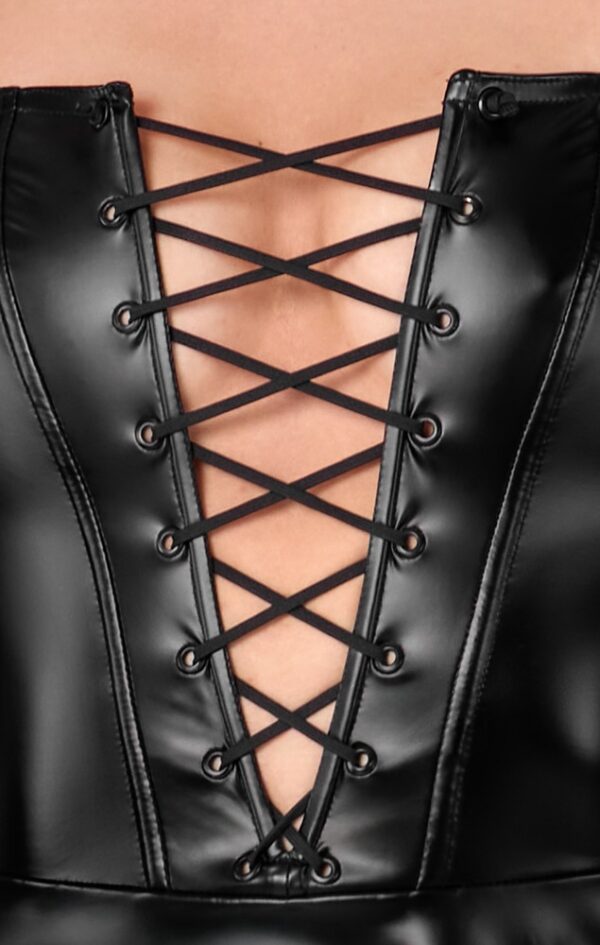 Rochie Mini Noir cu Șiret Frontal din Power Wetlook - imagine 5