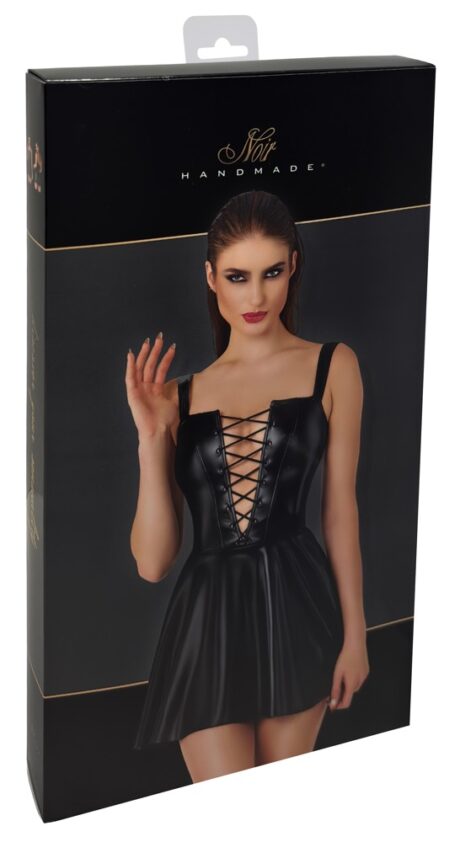 Rochie Mini Noir cu Șiret Frontal din Power Wetlook
