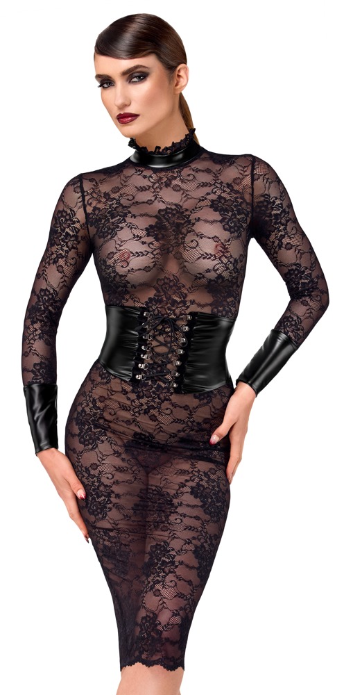Noir Rochie Kink Royal din Dantelă Neagră cu Detalii Powerwetlook