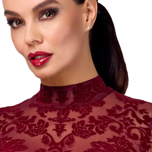 Noir Kink Royal Rochie Lungă Burgundy cu Mâneci Lungi și Decupaj la Spate - imagine 4