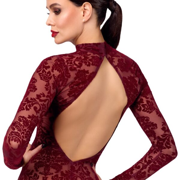 Noir Kink Royal Rochie Lungă Burgundy cu Mâneci Lungi și Decupaj la Spate - imagine 5