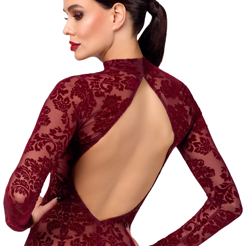 Noir Kink Royal Rochie Lungă Burgundy cu Mâneci Lungi și Decupaj la Spate - imagine 5