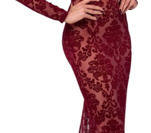 Noir Kink Royal Rochie Lungă Burgundy cu Mâneci Lungi și Decupaj la Spate
