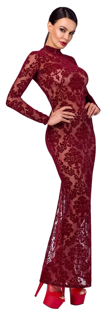 Noir Kink Royal Rochie Lungă Burgundy cu Mâneci Lungi și Decupaj la Spate