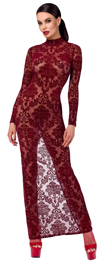 Noir Kink Royal Rochie Lungă Burgundy cu Mâneci Lungi și Decupaj la Spate - imagine 2