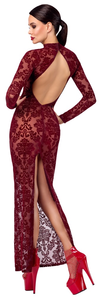 Noir Kink Royal Rochie Lungă Burgundy cu Mâneci Lungi și Decupaj la Spate - imagine 3
