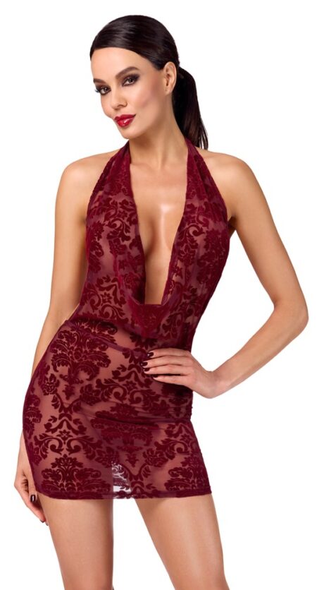 Noir Kink Royal Rochie Mini Transparentă cu Catifea, Roșu Burgundy