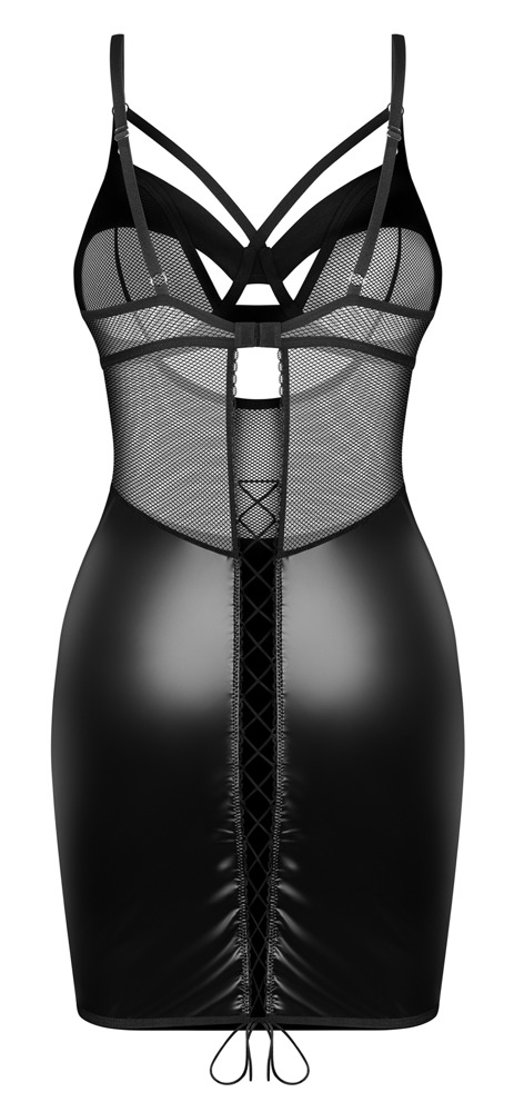 OBS Dominna – Rochie Chemise cu String Crotchless, Plasă și Wetlook - imagine 4