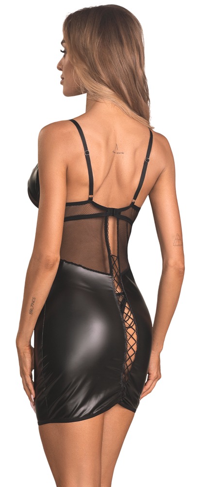 OBS Dominna – Rochie Chemise cu String Crotchless, Plasă și Wetlook - imagine 2