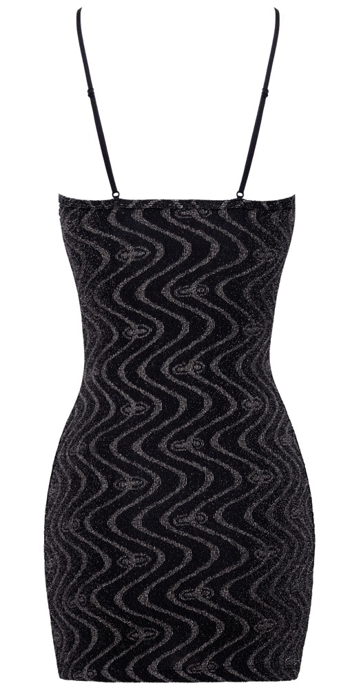 Rochie Mini Cottelli PARTY – Neagră cu Model Zig-Zag Argintiu - imagine 6