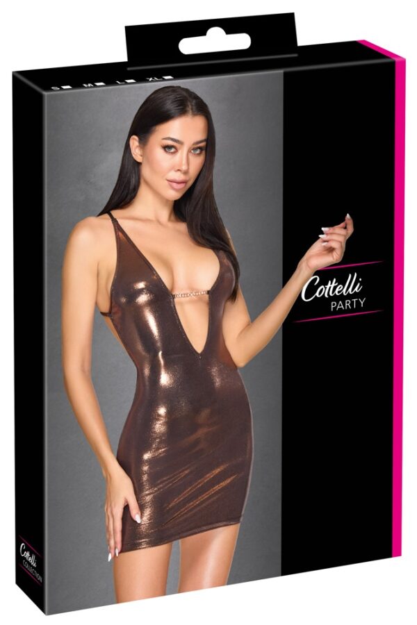 Rochie Mini cu Tanga Cottelli PARTY – Rose-Gold, Halter și Lanțuri cu Strasuri