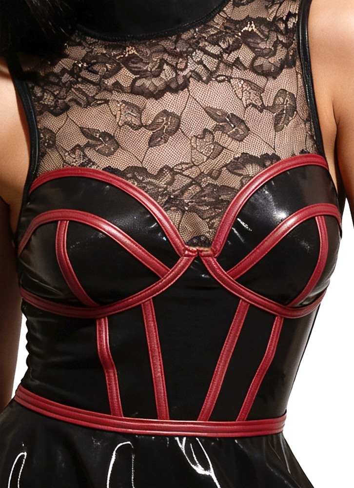 Rochie Cottelli PARTY Negru/Roșu – Wetlook Lucios și Dantelă - imagine 7