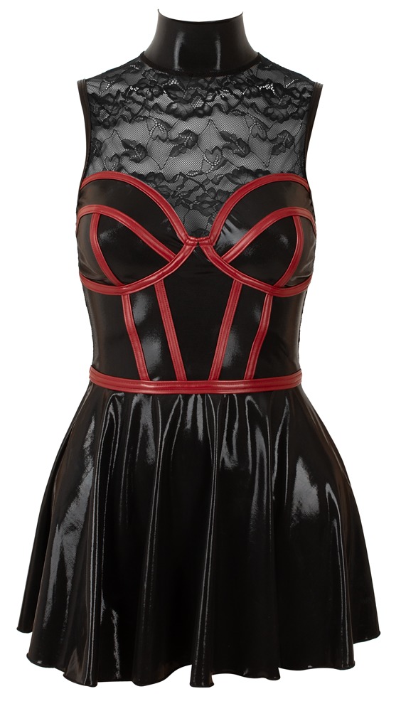 Rochie Cottelli PARTY Negru/Roșu – Wetlook Lucios și Dantelă - imagine 8