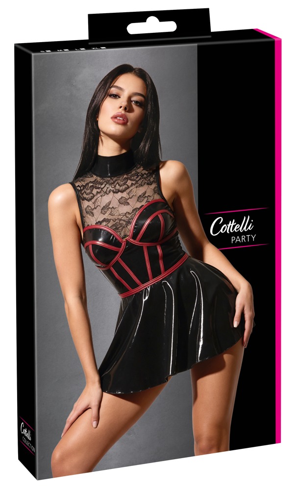 Rochie Cottelli PARTY Negru/Roșu – Wetlook Lucios și Dantelă