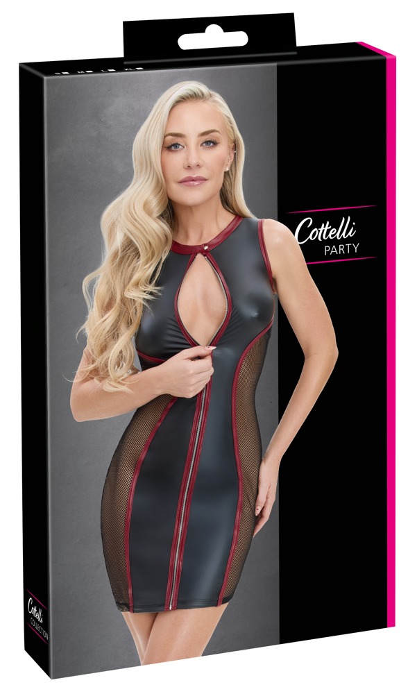 Rochie Mini Cottelli PARTY cu Inserții din Plasă – Negru/Roșu, Mulată și Elastică