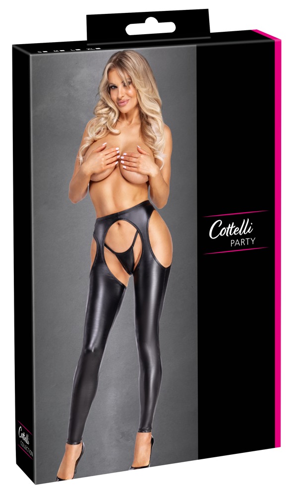 Chaps Cottelli PARTY cu Tanga – Negru Matte Look, Decupat și Elastic