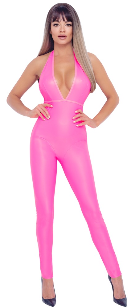 Salopetă Hot Roz Cottelli PARTY cu String – Neon, Lucioasă și Decupată - imagine 3