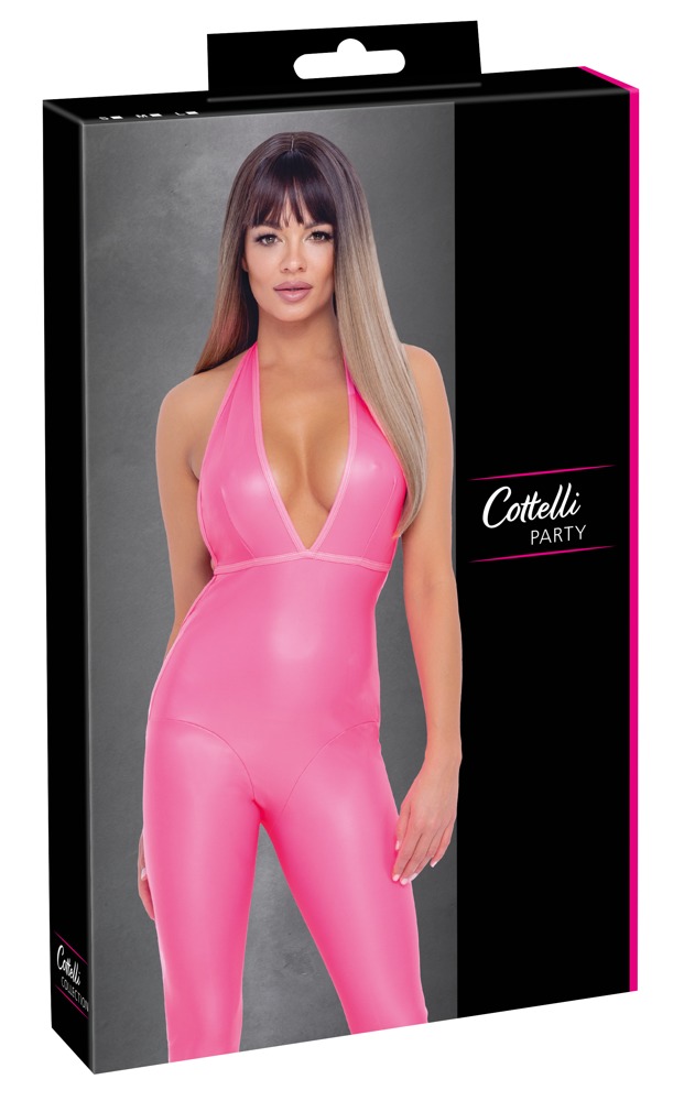 Salopetă Hot Roz Cottelli PARTY cu String – Neon, Lucioasă și Decupată