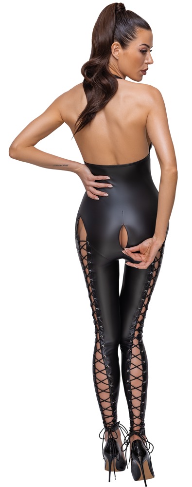 Salopetă Cottelli PARTY Lacing – Neagră Matte Look, Mulată și cu Șnururi Decorative - imagine 6
