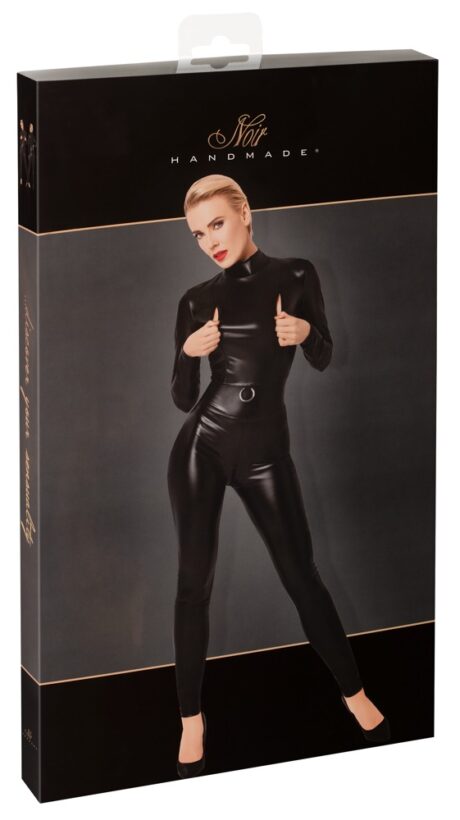 Noir Project Fetish Salopetă Wetlook cu Fermoare și Inel, Negru