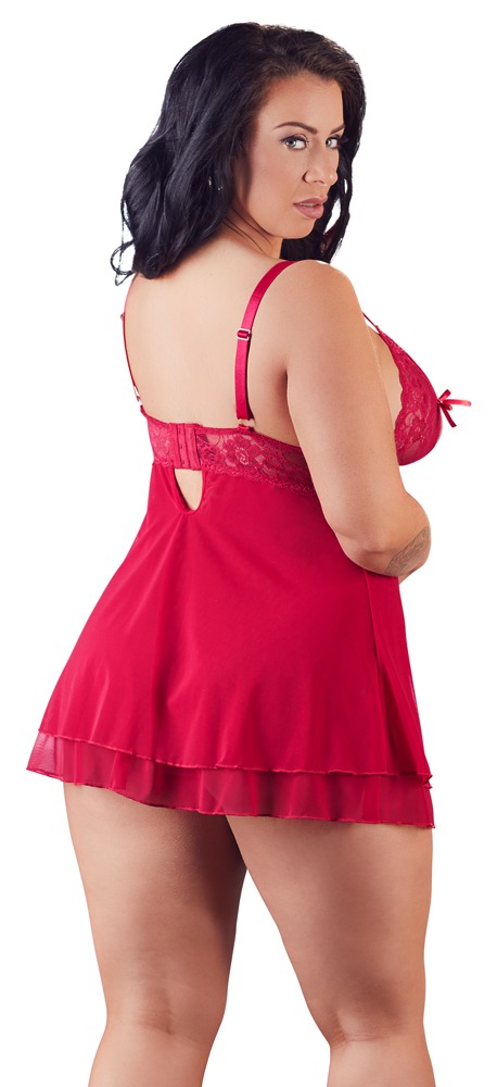 Babydoll Roșu – Cupe din Dantelă, Șnururi Decorative și Fustă Powernet - imagine 6
