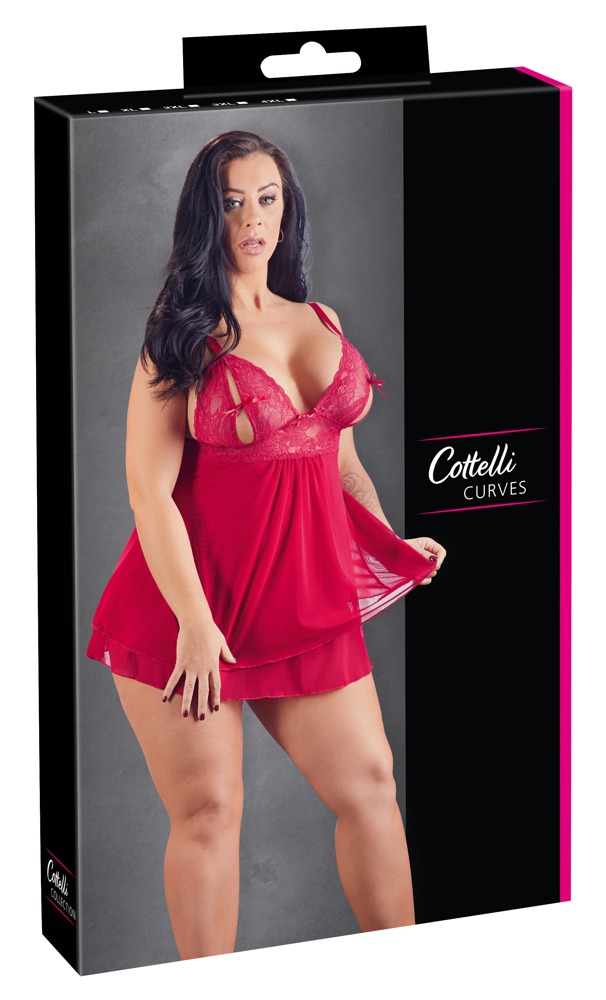 Babydoll Roșu – Cupe din Dantelă, Șnururi Decorative și Fustă Powernet