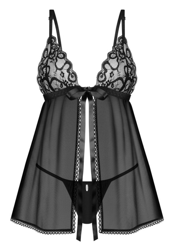 Obsessive Blomentis Babydoll Transparent cu Tanga, Negru, XL/2XL - imagine 5