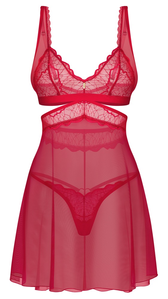 OBS Cupide Desir Obsessive Babydoll Roșu din Dantelă cu Tanga - imagine 3