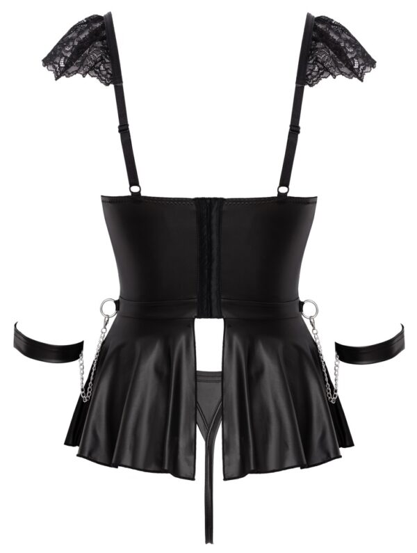 Cottelli BONDAGE Babydoll Negru cu Tanga Deschis și Brățări pentru Încheieturi Marime S - imagine 7