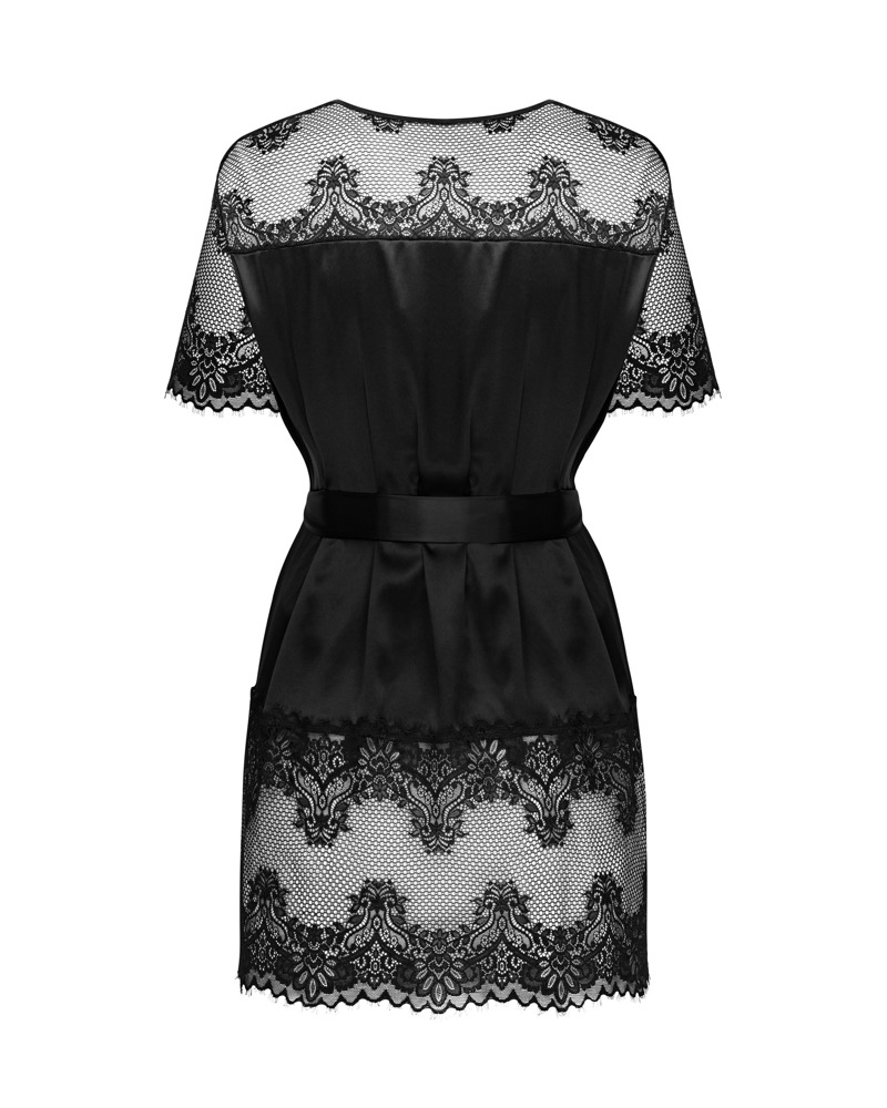 OBS Maderris Obsessive Peignoir Negru din Satin și Dantelă XS/S - imagine 4