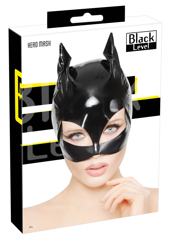 Vinil Cat Mască S-L Black Level cu Urechi și Decupaje pentru Ochi
