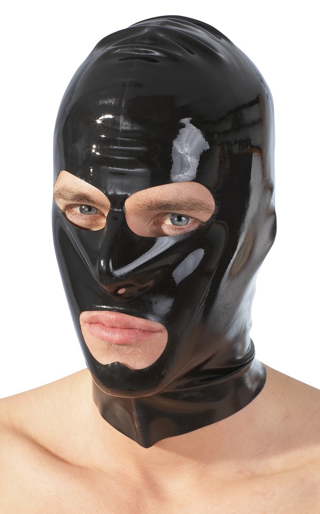 Latex Mască Neagră 0,4 mm cu Decupaje pentru Ochi Nas și Gură - imagine 3