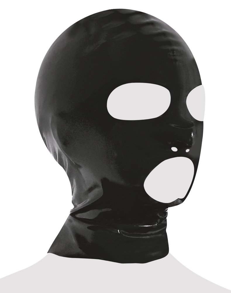 Latex Mască Neagră 0,4 mm cu Decupaje pentru Ochi Nas și Gură - imagine 4