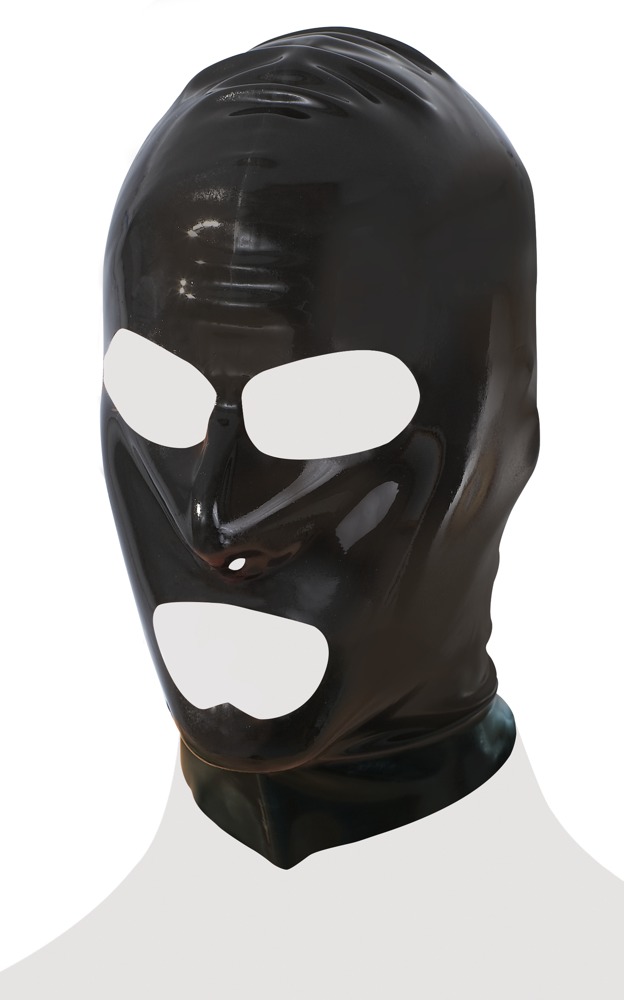 Latex Mască Neagră 0,4 mm cu Decupaje pentru Ochi Nas și Gură - imagine 5