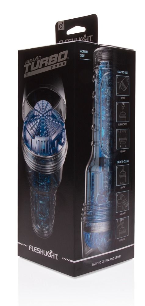 Fleshlight Turbo Core Masturbator Transparent Albastru cu Canal Texturat