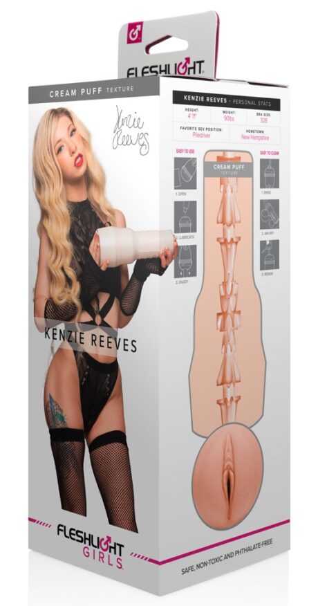 Fleshlight Kenzie Reeves Creampuff Masturbator Realist cu Manșon SuperSkin, 25 cm