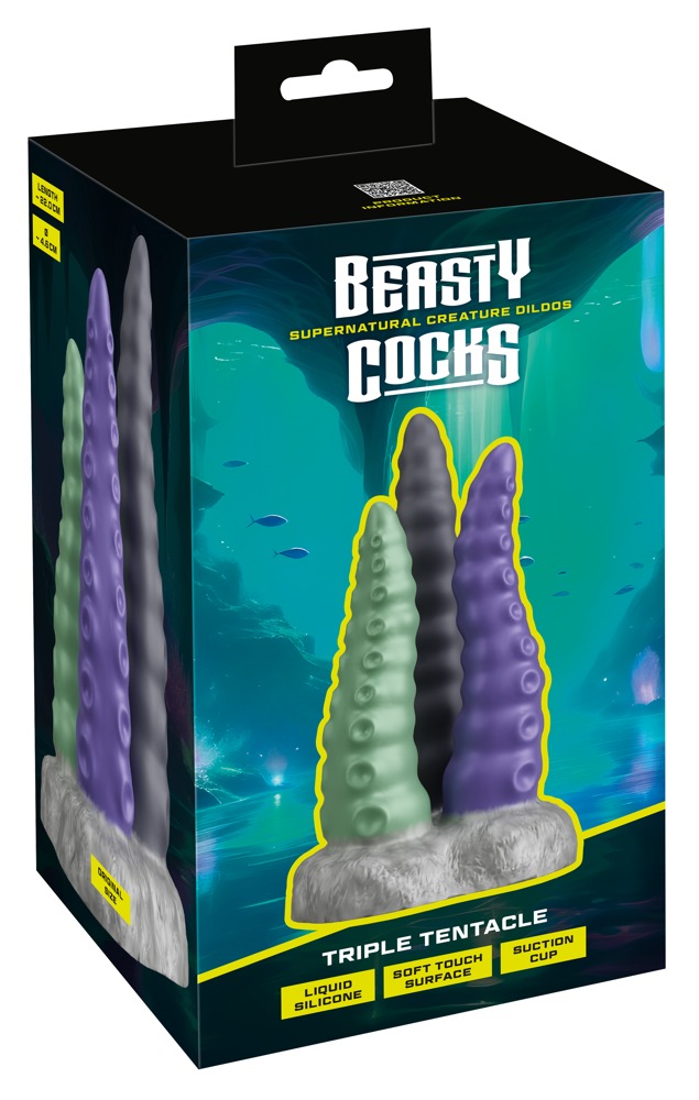 Beasty Cocks Triple Tentacle – Dildo Triplu din Liquid Silicone, Flexibil și Texturat