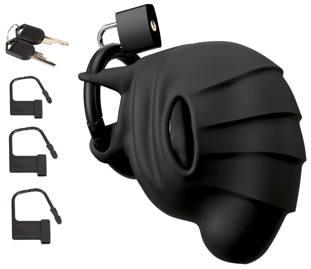 Negru Velvets Cock & Ball Cage Centură de Castitate din Silicon cu Lacăt - imagine 2