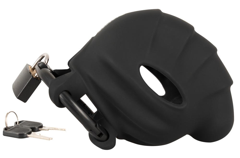 Negru Velvets Cock & Ball Cage Centură de Castitate din Silicon cu Lacăt - imagine 4