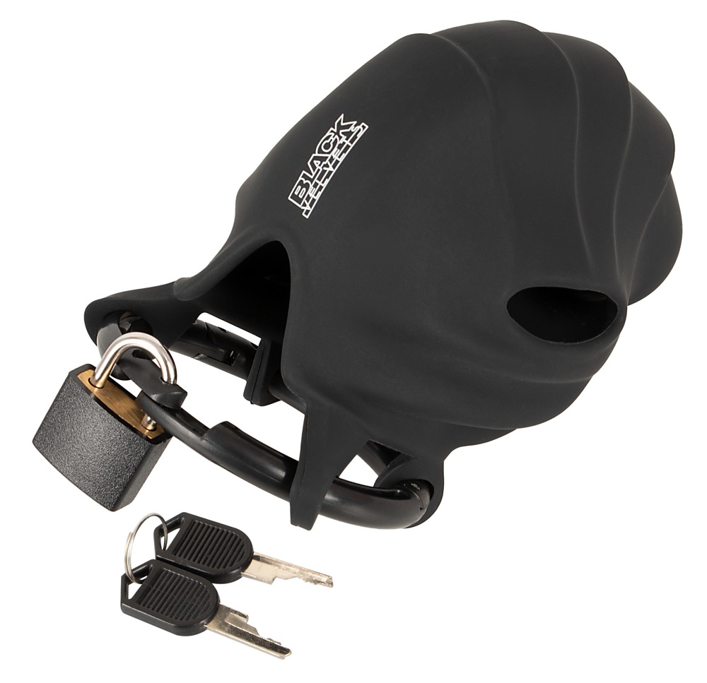Negru Velvets Cock & Ball Cage Centură de Castitate din Silicon cu Lacăt - imagine 5