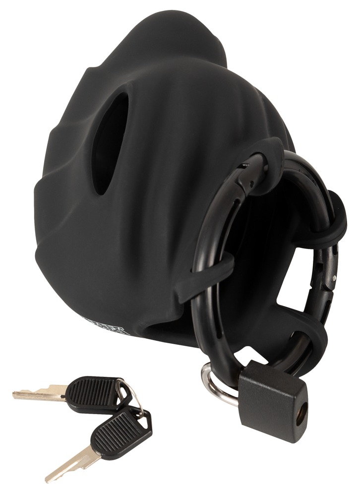 Negru Velvets Cock & Ball Cage Centură de Castitate din Silicon cu Lacăt - imagine 6