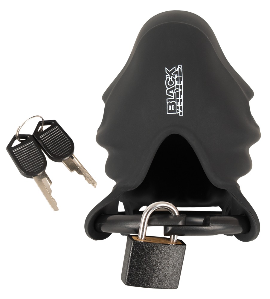 Negru Velvets Cock & Ball Cage Centură de Castitate din Silicon cu Lacăt - imagine 7