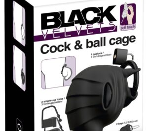 Negru Velvets Cock & Ball Cage Centură de Castitate din Silicon cu Lacăt