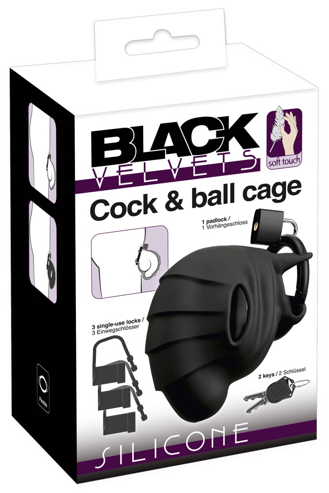 Negru Velvets Cock & Ball Cage Centură de Castitate din Silicon cu Lacăt