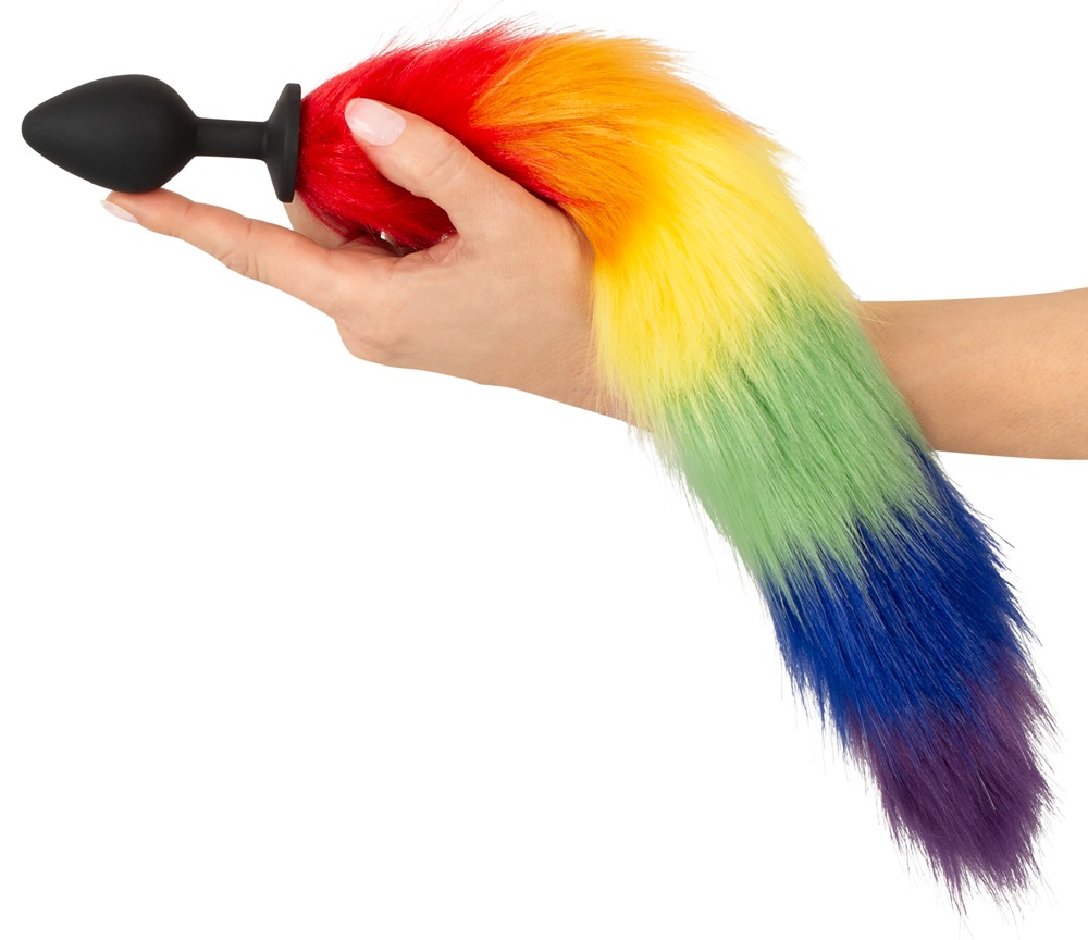 Fluffy Tail Rainbow You2Toys Dop Anal din Silicon cu Coadă Curcubeu - imagine 5