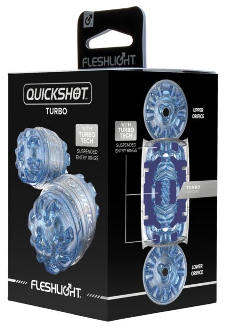 Fleshlight Quickshot Turbo Masturbator Deschis pe Ambele Capete, Albastru Ice, 11 cm