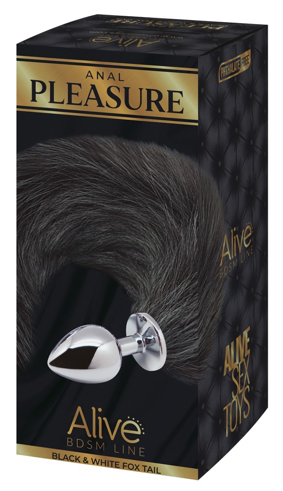 Alive Fox Tail M Dop Anal Negru Alb cu Coada de Vulpe 37 cm - imagine 4