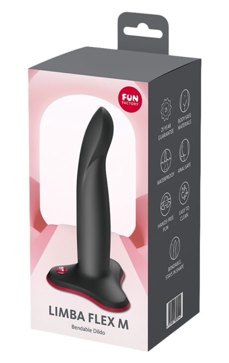 Fun Factory LIMBA FLEX M Dildo Flexibil cu Ventuză, Negru, 17,5 cm