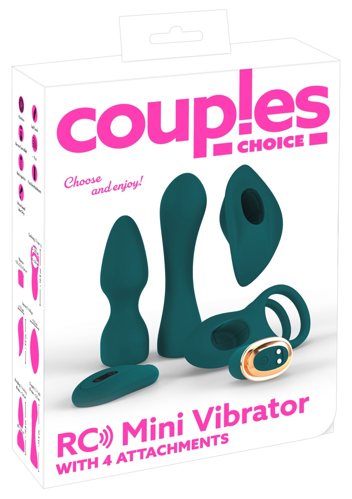 Couples Choice Mini Vibe cu 4 Accesorii – Set 5 Piese cu Vibrator și Telecomandă